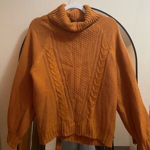 Cozy Cable Knit Turtleneck Sweater - Orange